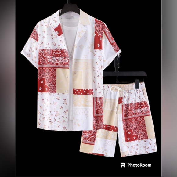 Outfit size Xl Men Bandana Shirt Shorts 2 Pieces Set New Tracksuit Button Down - Picture 1 of 2